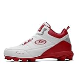 Fiiuos Men's Baseball Shoes black white Outdoor High-Tops Lace-Up Non-Slip Spikes Football Turf Shoes For Men Competition/Training Combat Boots Baseball Sneakers (White/Red, Adult, Men, 8.5, Numeric, US Footwear Size System, Medium)