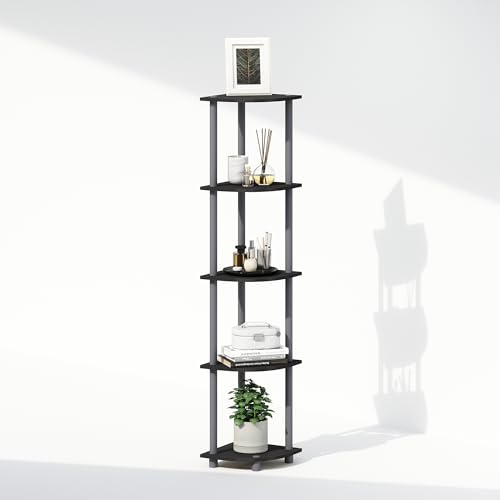 Image of Furinno Turn-N-Tube Storage Shelves, 5-Tier Book Shelf, Corner Shelf, Toolless Open Shelves, for Organization and Storage, Living Room, Home Office, Hallway, Bedroom, Black
