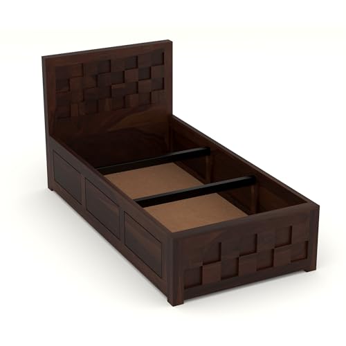 Image of Solid Sheesham Wood Single Size Bed with Box Storage for Bedroom Living Room Single Cot for Home Wooden Palang for Hotel (Walnut, Size 6 * 4)