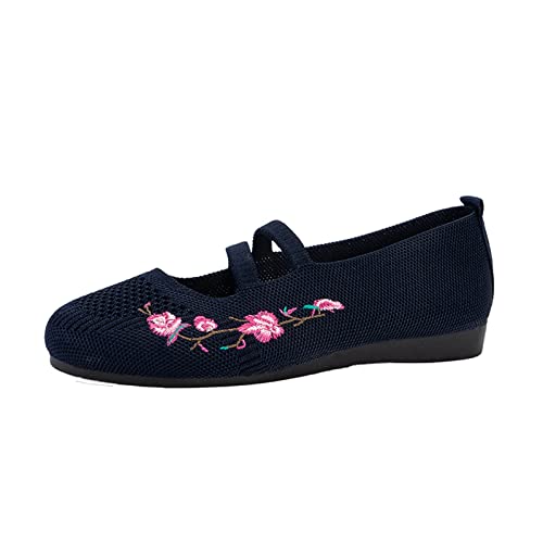 Women's Ballet Flat Shoes Square Toe Knit Slip On Ballerina Walking Flats Dress Shoes for Women Fashion Solid Color Breathable Knitting Flower Embroidery Comfort Casual Dance Shoe