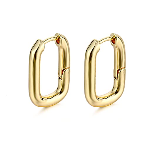 AeossWomen Rectangle Oval Minimal Hoops | Stainless Steel Anti Tarnish Waterproof Sweatproof Earrings