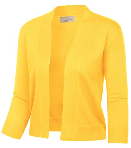 GRACE KARIN Women's Classic 3/4 Sleeve Cardigans Open Front Sweater Jackets Short Shrug for Dresses (Yellow,M