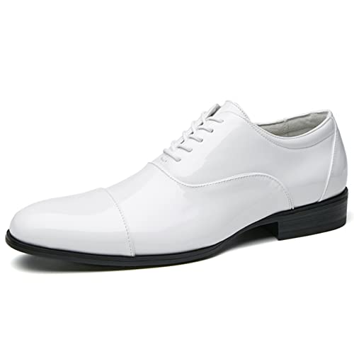 YUHAI Zapatos de Vestir Blancos para Hombre, Zapatos clásicos de Charol con Cordones para Fiesta de Boda, Zapatos Oxford Oxford a la Moda, Zapatos de Negocios,White-45(UK10.5)