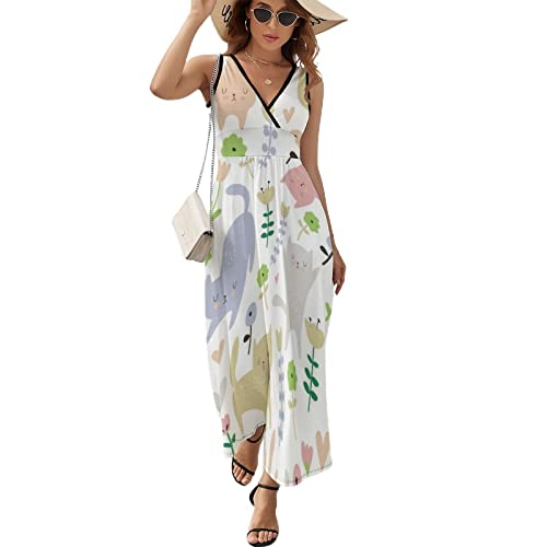 Robe évasée motif chats et fleurs idéale pour vos sorties printanières en taille XL