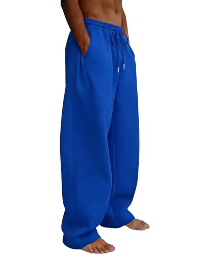 Image of Men's Baggy Sweatpants Wide Leg Fleece Lounge Joggers with Deep Pockets | Soft 65% poly 35% cotton stretch blend, outer drawstring, open bottom, relaxed fit for gym, travel, errands and daily wear