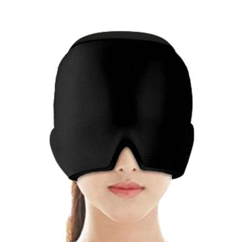 Cappello per mal di testa – Fascia elastica in gel freddo, impacco caldo e freddo, cuscinetto per tensione, sinusite, insonnia, succhietto per occhi, , comodo berretto nero