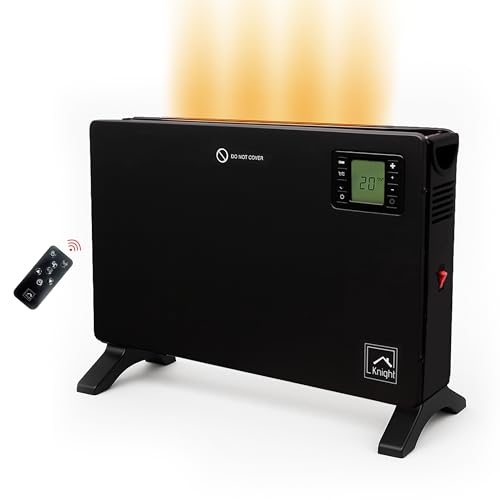 KNIGHT Convector Heater with Remote Control & Timer, Turbo Fan, Freestanding Floor Heater with LED Display, Touch Control Panel, Overheat Protection & Carry Handles – Matt Black