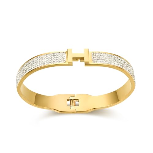 18K Gold and Silver Plated Bangle Bracelet for Women Stainless Steel with Cubic Zirconia Womens Jewelry3