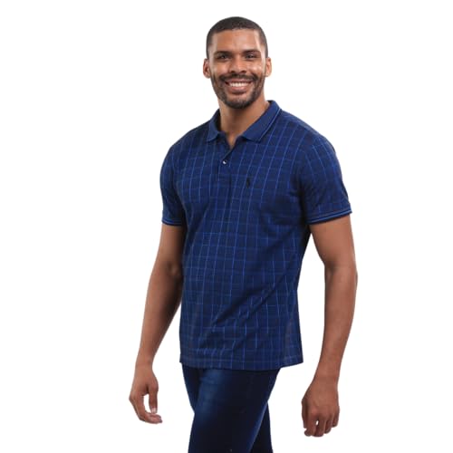 Camisa Polo Xadrez Masculina Piquet Jacquad Algodão Manga Curta