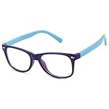 TEEN & 20 Kids Wayfarer Eyeglasses – Super Flexible, Unbreakable & Lightweight Frame | Comfortable Glasses for Boys & Girls - T1686 (Dark Blue & Light Blue, Small)