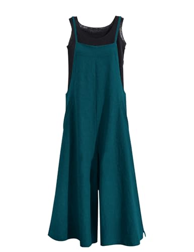 Image of YESNO Women Casual Loose Long Bib Pants Wide Leg Jumpsuits Baggy Cotton Rompers Overalls with Pockets PZZTYP2