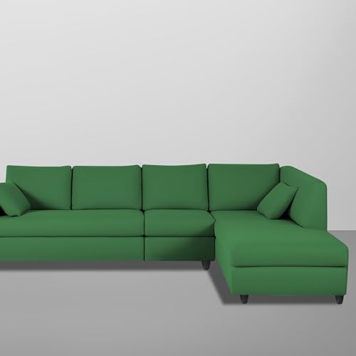 Image of Florian RHS 6 Seater L Shape Sofa Set for Living Room (Green Fabric) Premium Fabric Sofa