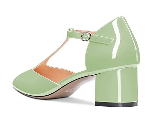 NobleOnly Women Chunky Block Low Kitten Heel Close Pointed Toe T-Strap Pumps Buckle Office Dress Shoes 2.0 Inches Heels4