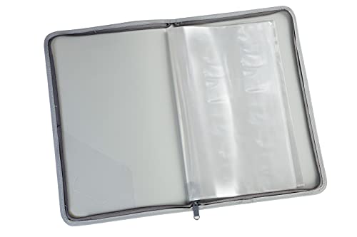 Image of Worldone Zipper Display Book Folder for Documents, with Name Card, Made of 0.8mm Virgin PP Material with 20 Bound Plastic Binder Sleeves, Size FC (fullscap), Grey, Set of 1