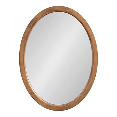 Kate and Laurel Hogan Farmhouse Oval Framed Wall Mirror, 18 x 24, Natural Rustic, Decorative Traditional Wood Mirror with Soft Curvature and Oval Shape