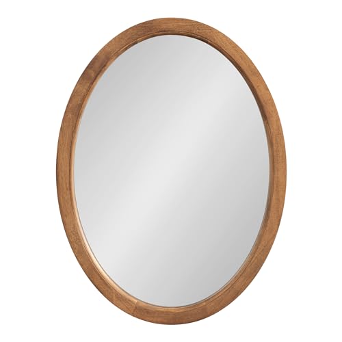 Kate and Laurel Hogan Farmhouse Oval Framed Wall Mirror, 18 x 24, Natural Rustic, Decorative Traditional Wood Mirror with Soft Curvature and Oval Shape