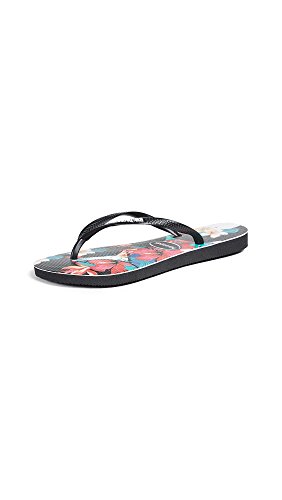 Havaianas Women's Slim Flip Flop Sandals, Tropical Floral Black,Black,39/40 BR (9-10 M US)