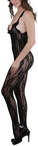 Image of ToBeInStyle Women's Bodystocking Crotchless Peek-A-Boo Fishnet Lace Bodysuit