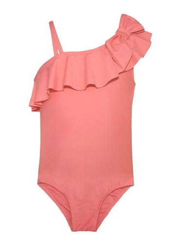 Image of Little Girls Ruffle One Shoulder Swimsuit One Piece Bathing Suit Summer Beach Swimwear Pink 7-8Y