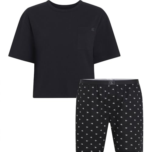 Calvin Klein Conjunto de pijama Mujer Short Set corto, Negro (Black Top/Diamond Logo Short), M