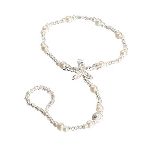 DYSCN Creative Fußkettchen Boho Starfish Faux Pearl Fußkettchen Fußschmuck Fußkettchen Perlen Kette Barfuß Sandalen Zubehör Braut Hochzeit Schmuck für Frauen Cover