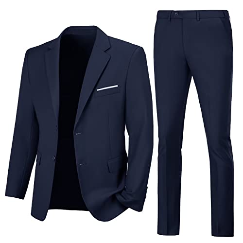 Image of Mens 2 Piece Suit Slim 2 Button Prom Suit Jacket Pants Tuxedo Set