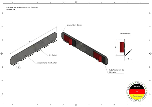 FGE-Line 6er Schüsselleiste selbstklebend Hakenleiste aus Edelstahl | ohne Bohren | Made in Germany