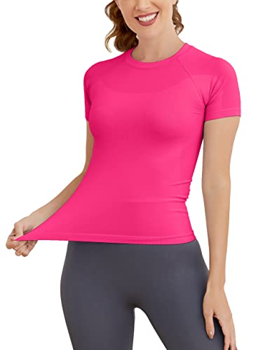 Image of MathCat Short Sleeve Workout Tops for Women, Seamless Women's Compression Shirt, Yoga Running Athletic Shirts Soft Gym Tops