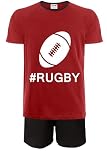 Jujak Kids Rugby Short Pyjamas Pjs Cotton Sports Premium Range (UK, Age, 14 Years, 15 Years, Regular, Red)