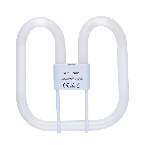 B4U GR10q 4 Pin 28W Bathroom Light Bulb 4 Pin Compact Fluorescent CFL Low Energy Light Bulb 28W 2D Flat Butterfly Bulb for Flush Ceiling Light Warm White 3500K