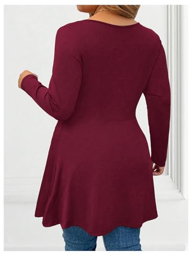Image of SOLY HUX Women's Plus Size Peplum Tops Lace Up Square Neck Long Sleeve Ruffle Hem Tee Flowy Casual T Shirt