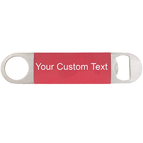 Personalized Add Custom Text Heavy Duty Stainless Steel Flat Beer Bottle Opener with Silicone Grip (Red)