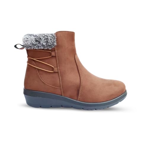 Image of Cushion Walk Womens Extra Wide EEE Fit Winter Ankle Boots (Brown Faux Suede, 6, UK Footwear Size System, Adult, Women, Numeric, X-Wide, 6)