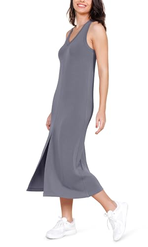 Image of ODODOS Modal Soft Front Split Midi Dress for Women, V Neck Sleeveless Casual Summer Tank Dress