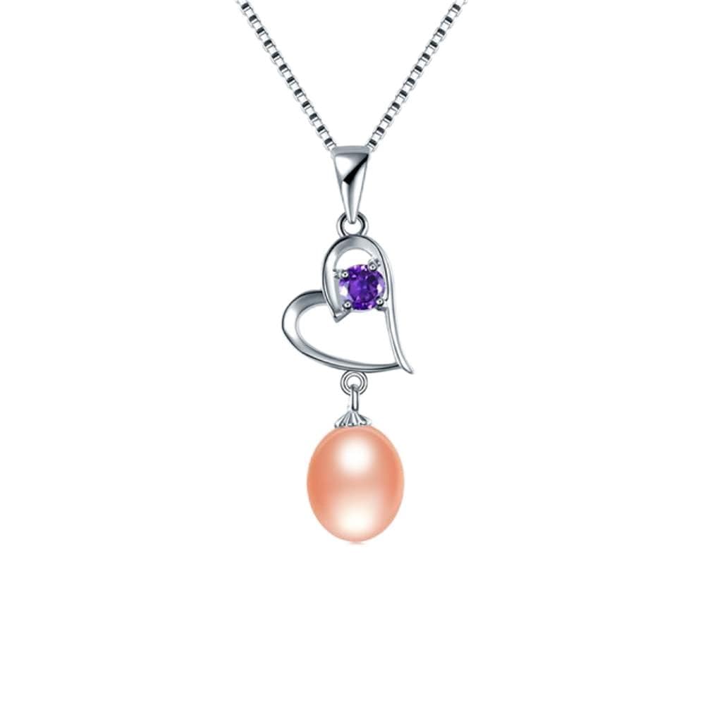 Collier perle ovale et pendentif zircon violet pour femme - 2