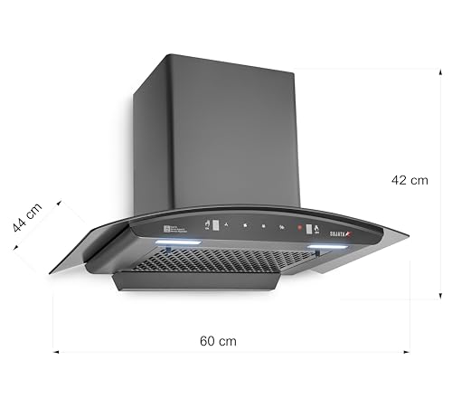 Image of Sujata Chimney For Kitchen 60cm | 12 Yrs Warranty on Motor & 5 Yrs on Whole Product | 130 W Motor, 1350 m /hr, Kitchen Chimney For Home, Filter Less Auto Clean With 3 Speed Motion Sensor (Pearl Black)