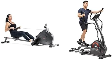 Sunny Health & Fitness Magnetic Rowing Machine with Exclusive SunnyFit App + Sunny Health & Fitness Smart Long Stride Length Elliptical Machine