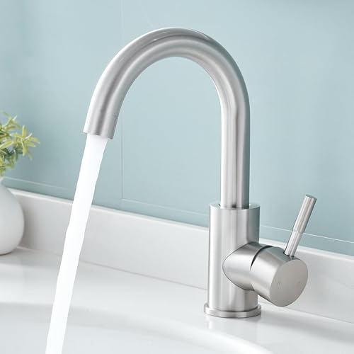 Fransiton Wasserhahn Bad Hoch, 360° Drehbar wassersparende Waschtischarmatur Hoch mit Warm/Kaltwasser Mischbatterie Einfache Montage für Badezimmer/küche Waschbecken Kleine Wohnmobil (Edelstahl)