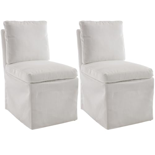 Kmax Slipcovered Dining Chairs Set of 2, Modern Upholstered Armless Kitchen Chair, Accent Single Sofa Chair for Diningroom Livingroom, Beige