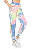 ALWAYS Women's French Terry Joggers - Tie Dye Casual Elastic Drawstring with Pockets Pants Blue Pink 2XL