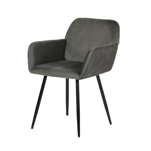 EGGREE Esszimmerstühle 1er Set Samt Stühle mit Armlehnen Gepolsterte Küchenstühle Moderner Design, Hochwertige Stühle für Esszimmer Wohnzimmer mit Stabilen Metallbeinen Tragkraft 150 kg, Dunkelgrau