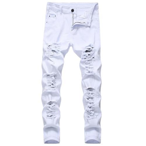 Men's Slim Fit Jeans Stretch Destroyed Ripped Skinny Jeans, Fashion Straight Leg Comfort Flex Waist Cargo Denim Pants