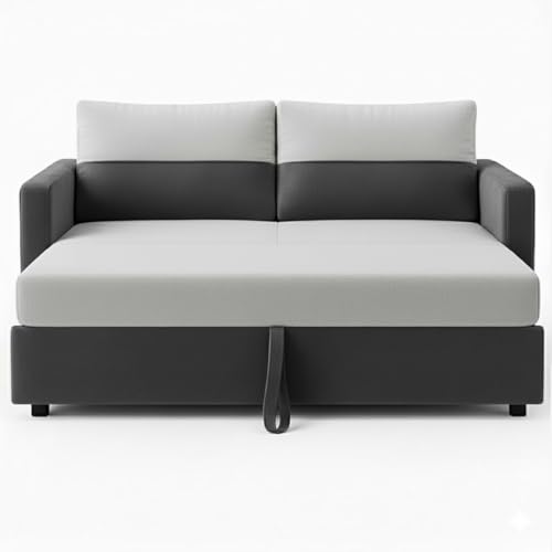 Image of SOCOZI Enrique 2-Seater Pull-Out Sofa Cum Bed | Soft Velvet Suede Fabric, Convertible Sofa Bed for Bedroom (Dark Grey-Light Grey)