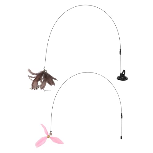 ねこじゃらし 猫じゃらし 猫 オモチャ 羽 鈴 釣り竿 猫用玩具 ワイヤー 鳥毛 羽 羽根 ストレス解消 頑丈 運動不足とストレス解消 2本セット 吸盤式+手持式 ブラウン+ピンク