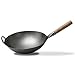 HYDL Sarten Wok, Wok de Hierro Fundido sartén, con Mango Auxiliar de Madera Wok Tradicional de Acero de Forjado a Mano, para Frito, hervido, al Vapor, guisado,40cm/16 Inch
