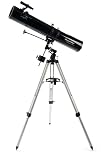 Celestron 21045 PowerSeeker 114EQ Reflector Telescope - includes Two Eyepieces, Barlow Lens, Height-adjustable Tripod and Deluxe Accessory Tray, Black