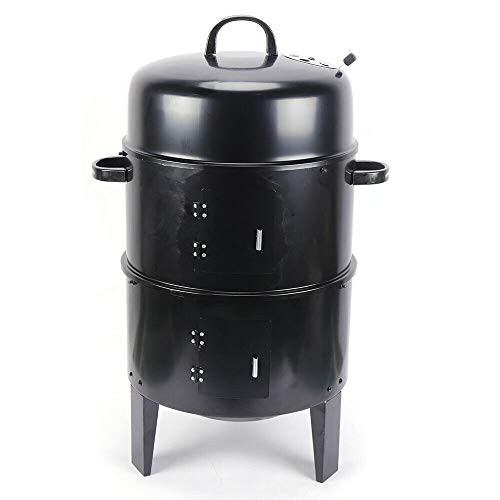 Horno para ahumar 3 en 1, barbacoa de carbón vegetal con termómetro para jardín, camping, cocina y barbacoa