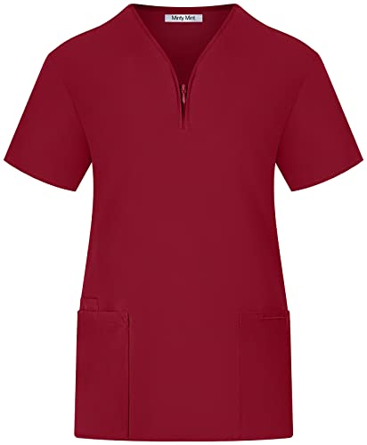 Minty Mint Women's V Neck Stretch Medical Scrub Top w Side Panels Berry M