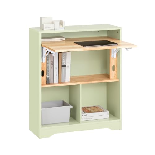 SoBuy Mesa Escritorio Plegable Mesa Plegable para Computadora con 3 Estantes de Almacenamiento Mesa de Trabajo Verde 70x54x85cm FWT104-GR ES