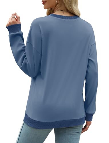 Image of Saloogoe Sweatshirts for Women Crewneck Long Sleeve Loose Fit Tops Color Block Ribbed Trim Fashion 2025
